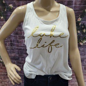 SIZE M IDEAL T Lake Life White Tank W/Gold Lettering INVPV49